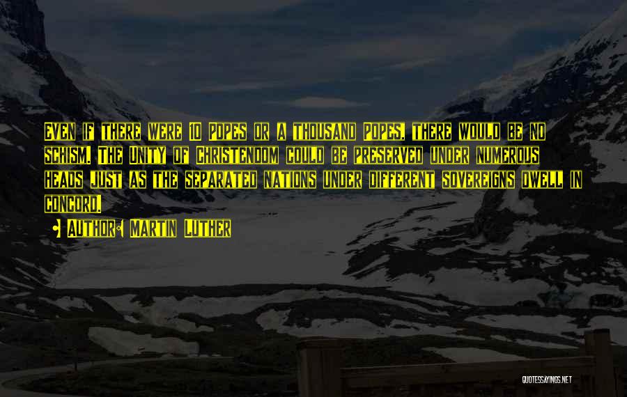 Martin Luther Quotes: Even If There Were 10 Popes Or A Thousand Popes, There Would Be No Schism. The Unity Of Christendom Could