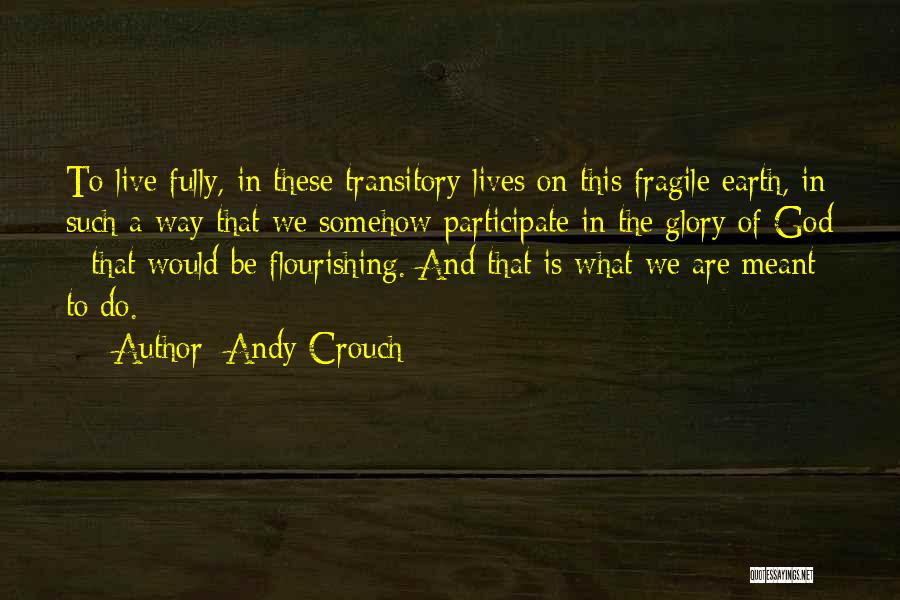 Andy Crouch Quotes: To Live Fully, In These Transitory Lives On This Fragile Earth, In Such A Way That We Somehow Participate In