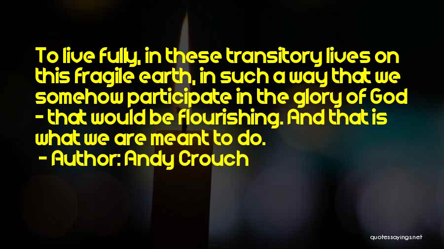 Andy Crouch Quotes: To Live Fully, In These Transitory Lives On This Fragile Earth, In Such A Way That We Somehow Participate In