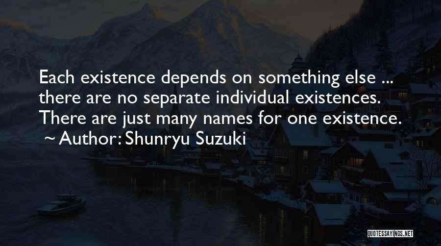 Shunryu Suzuki Quotes: Each Existence Depends On Something Else ... There Are No Separate Individual Existences. There Are Just Many Names For One