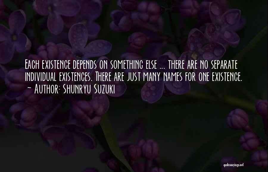 Shunryu Suzuki Quotes: Each Existence Depends On Something Else ... There Are No Separate Individual Existences. There Are Just Many Names For One