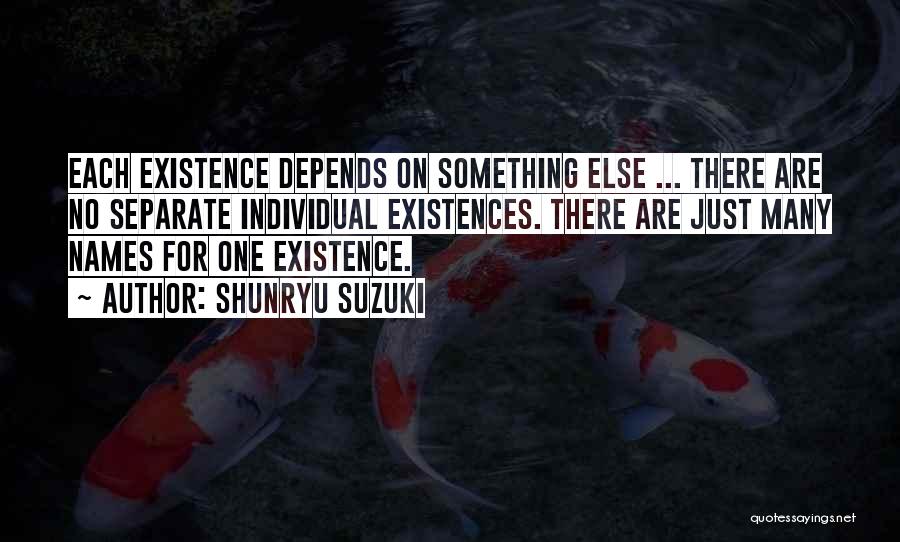 Shunryu Suzuki Quotes: Each Existence Depends On Something Else ... There Are No Separate Individual Existences. There Are Just Many Names For One