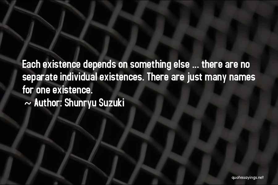 Shunryu Suzuki Quotes: Each Existence Depends On Something Else ... There Are No Separate Individual Existences. There Are Just Many Names For One