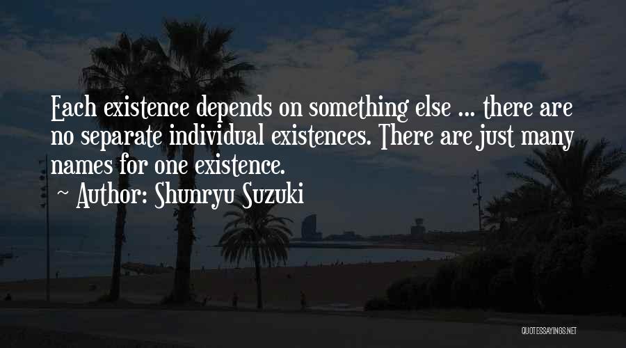 Shunryu Suzuki Quotes: Each Existence Depends On Something Else ... There Are No Separate Individual Existences. There Are Just Many Names For One