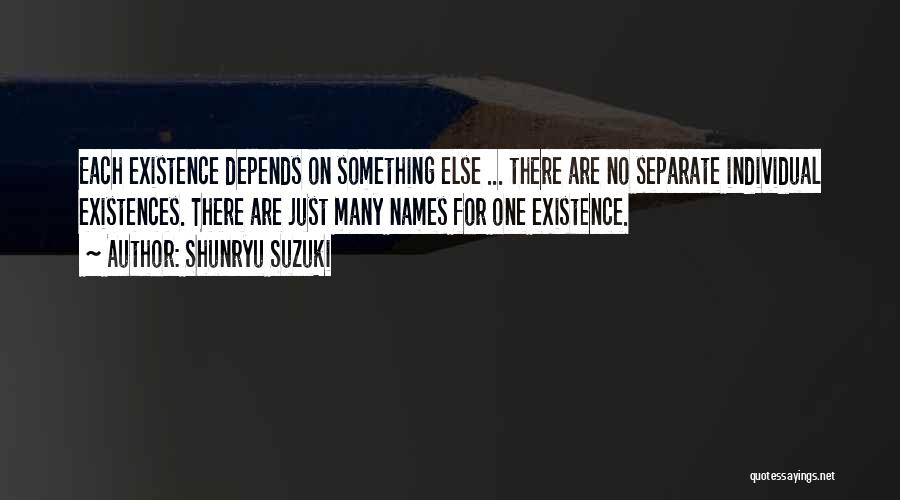 Shunryu Suzuki Quotes: Each Existence Depends On Something Else ... There Are No Separate Individual Existences. There Are Just Many Names For One