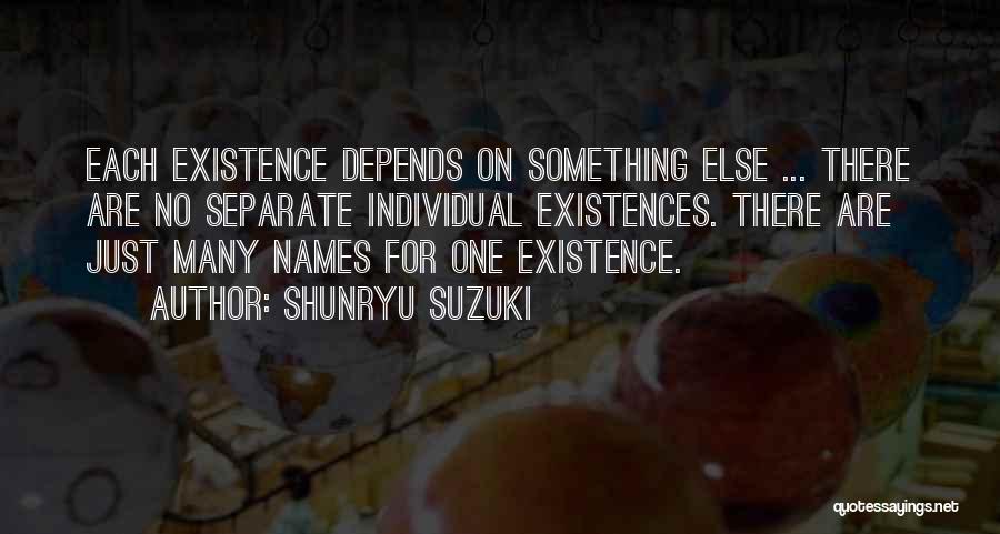 Shunryu Suzuki Quotes: Each Existence Depends On Something Else ... There Are No Separate Individual Existences. There Are Just Many Names For One