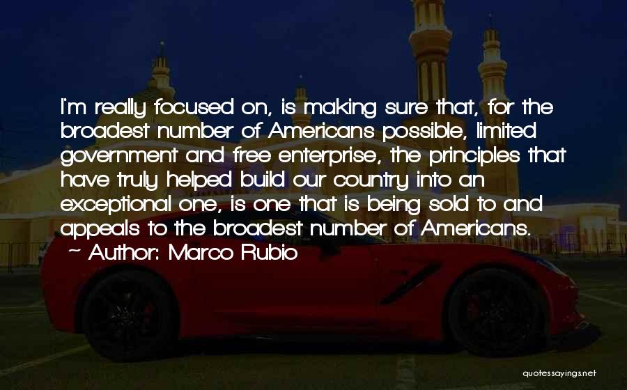 Marco Rubio Quotes: I'm Really Focused On, Is Making Sure That, For The Broadest Number Of Americans Possible, Limited Government And Free Enterprise,