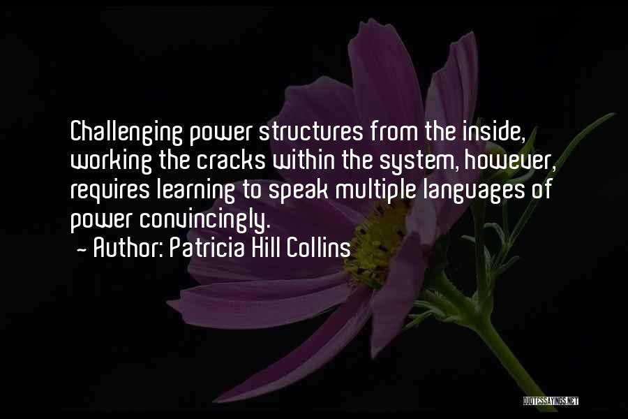 Patricia Hill Collins Quotes: Challenging Power Structures From The Inside, Working The Cracks Within The System, However, Requires Learning To Speak Multiple Languages Of