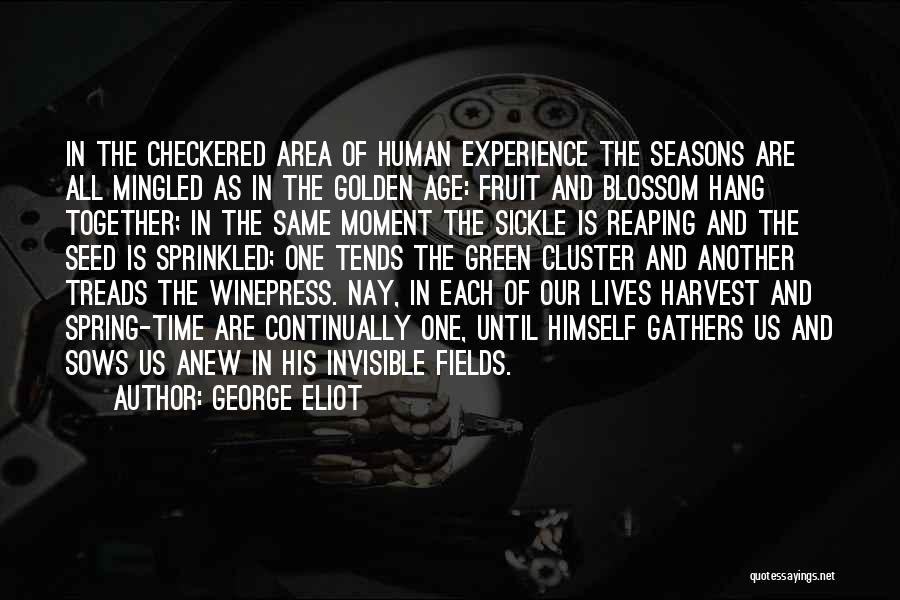 George Eliot Quotes: In The Checkered Area Of Human Experience The Seasons Are All Mingled As In The Golden Age: Fruit And Blossom