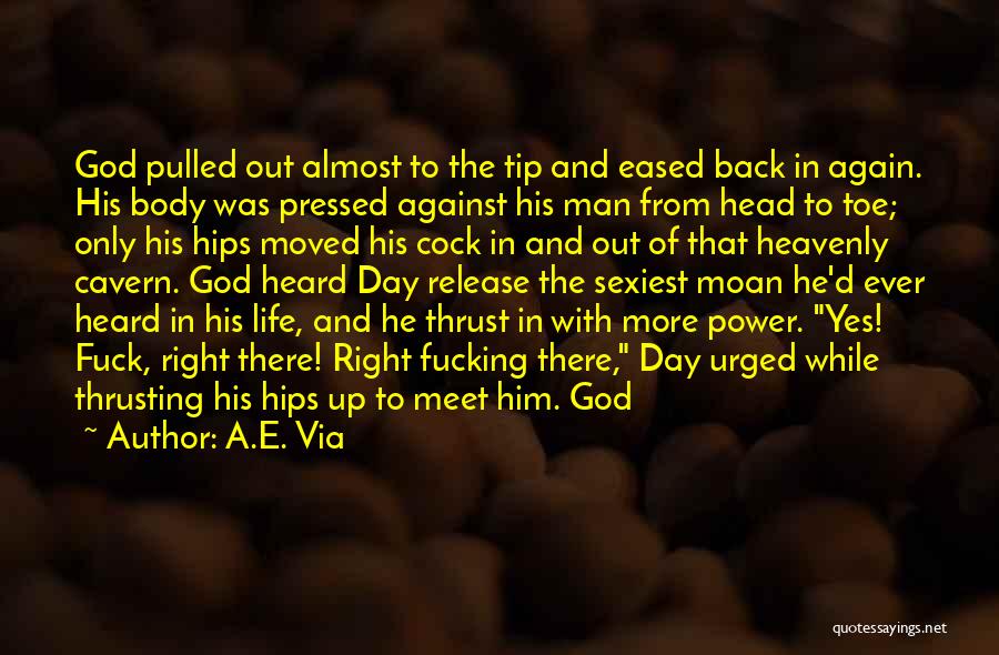 A.E. Via Quotes: God Pulled Out Almost To The Tip And Eased Back In Again. His Body Was Pressed Against His Man From