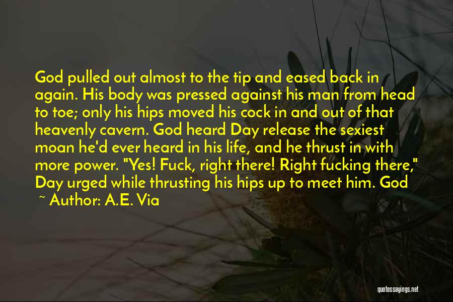 A.E. Via Quotes: God Pulled Out Almost To The Tip And Eased Back In Again. His Body Was Pressed Against His Man From