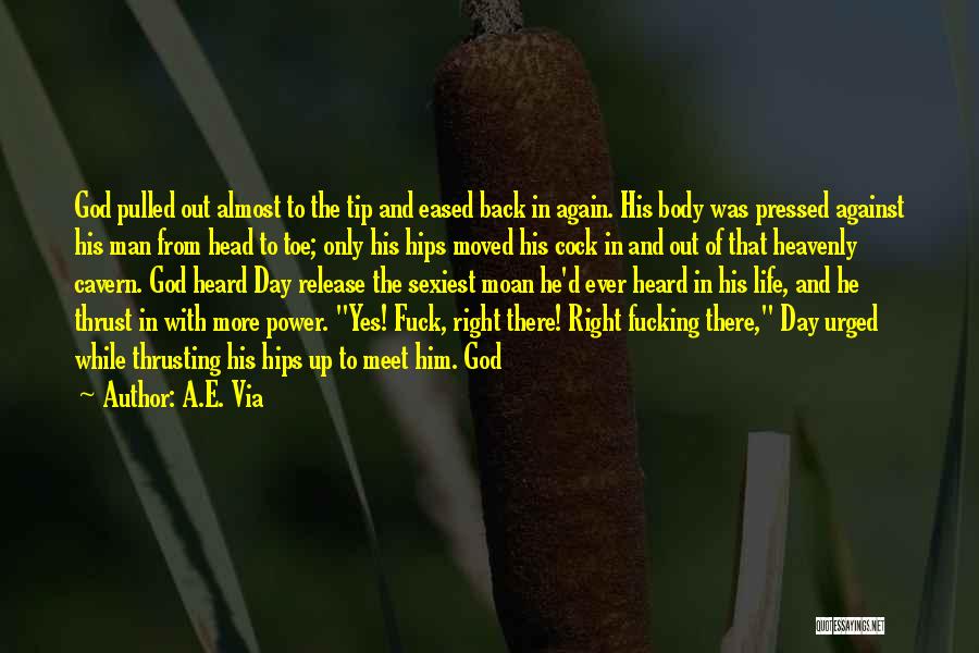 A.E. Via Quotes: God Pulled Out Almost To The Tip And Eased Back In Again. His Body Was Pressed Against His Man From