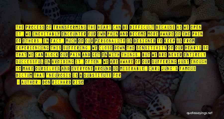 Don Richard Riso Quotes: The Process Of Transforming The Heart Can Be Difficult Because As We Open It, We Inevitably Encounter Our Own Pain