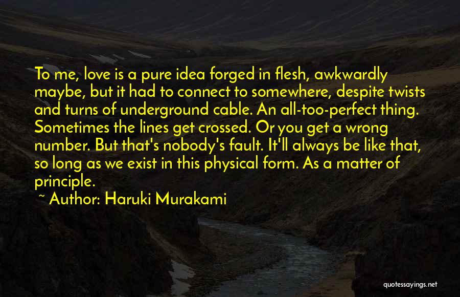 Haruki Murakami Quotes: To Me, Love Is A Pure Idea Forged In Flesh, Awkwardly Maybe, But It Had To Connect To Somewhere, Despite