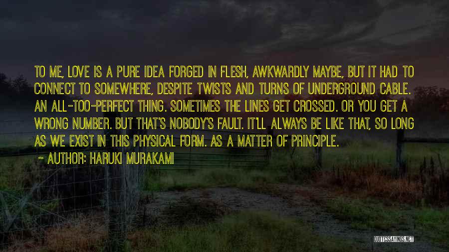Haruki Murakami Quotes: To Me, Love Is A Pure Idea Forged In Flesh, Awkwardly Maybe, But It Had To Connect To Somewhere, Despite