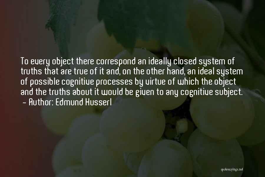 Edmund Husserl Quotes: To Every Object There Correspond An Ideally Closed System Of Truths That Are True Of It And, On The Other