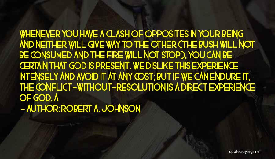 Robert A. Johnson Quotes: Whenever You Have A Clash Of Opposites In Your Being And Neither Will Give Way To The Other (the Bush