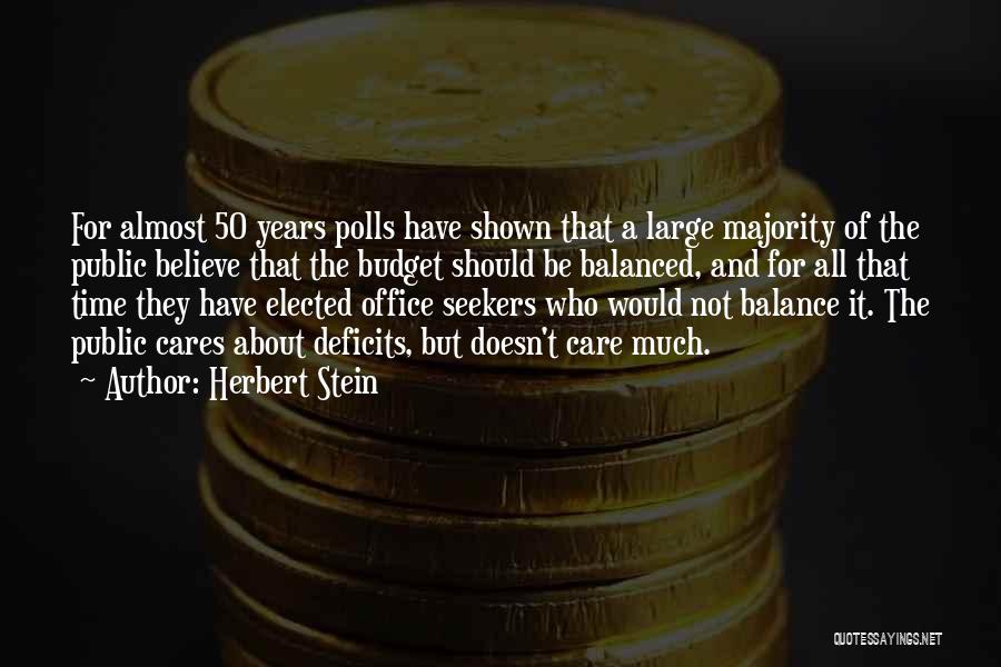 Herbert Stein Quotes: For Almost 50 Years Polls Have Shown That A Large Majority Of The Public Believe That The Budget Should Be