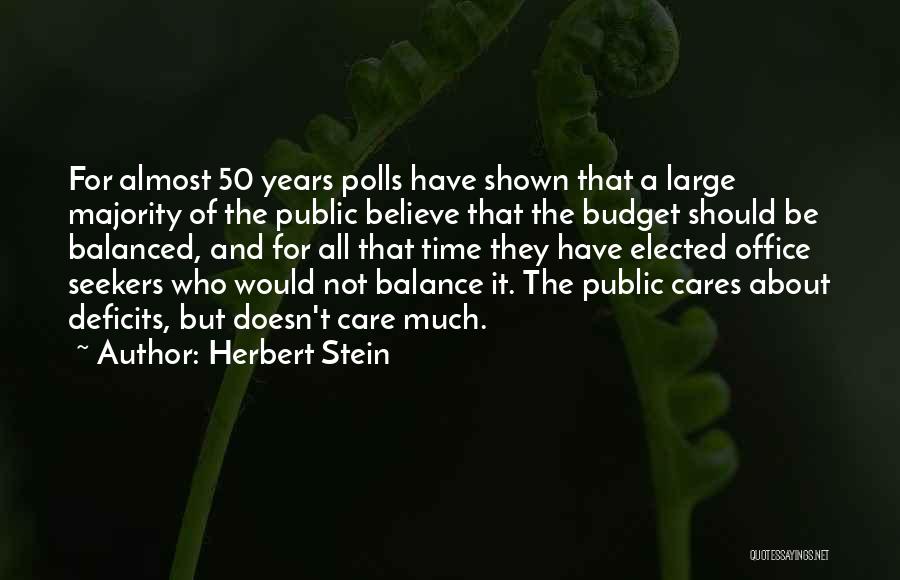 Herbert Stein Quotes: For Almost 50 Years Polls Have Shown That A Large Majority Of The Public Believe That The Budget Should Be