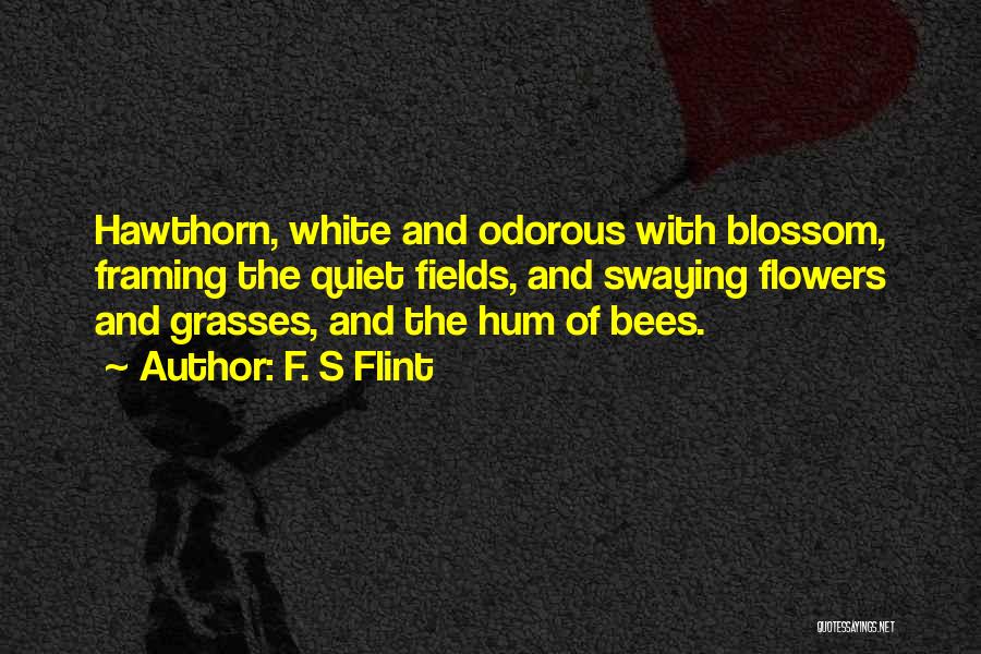 F. S Flint Quotes: Hawthorn, White And Odorous With Blossom, Framing The Quiet Fields, And Swaying Flowers And Grasses, And The Hum Of Bees.