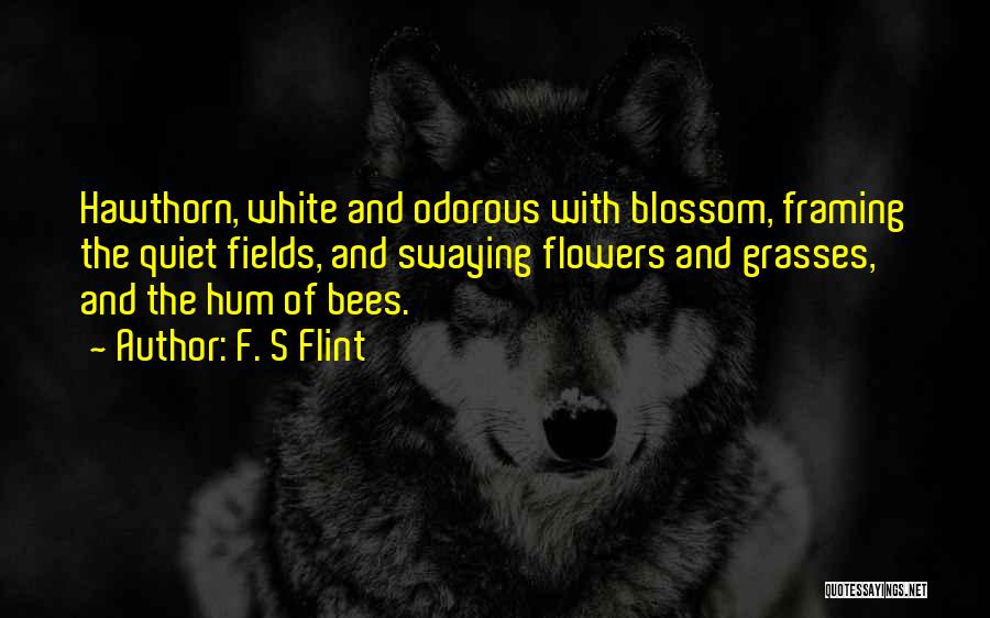 F. S Flint Quotes: Hawthorn, White And Odorous With Blossom, Framing The Quiet Fields, And Swaying Flowers And Grasses, And The Hum Of Bees.