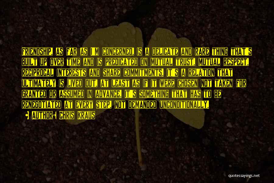 Chris Kraus Quotes: Friendship, As Far As I'm Concerned, Is A Delicate And Rare Thing That's Built Up Over Time And Is Predicated