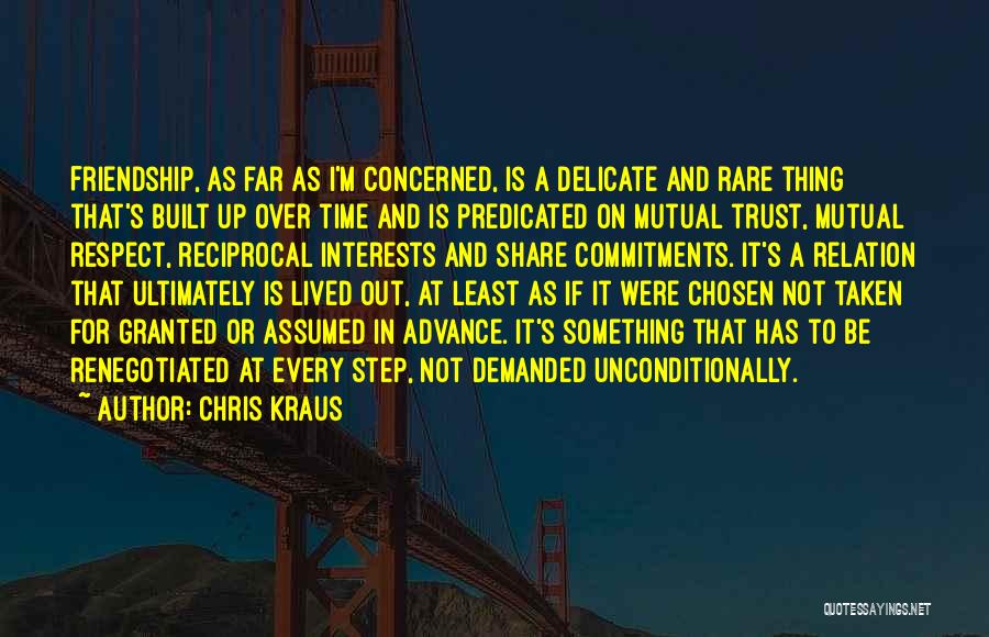 Chris Kraus Quotes: Friendship, As Far As I'm Concerned, Is A Delicate And Rare Thing That's Built Up Over Time And Is Predicated