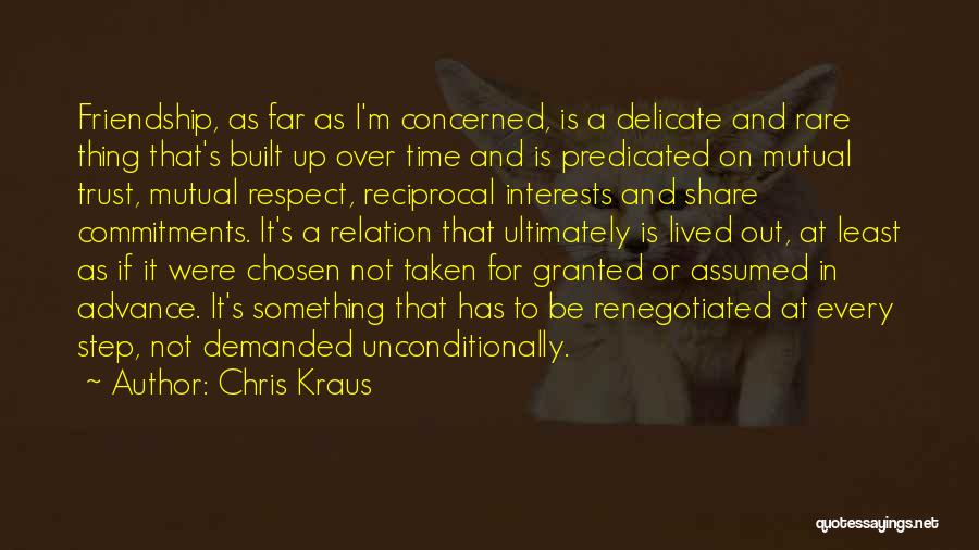 Chris Kraus Quotes: Friendship, As Far As I'm Concerned, Is A Delicate And Rare Thing That's Built Up Over Time And Is Predicated