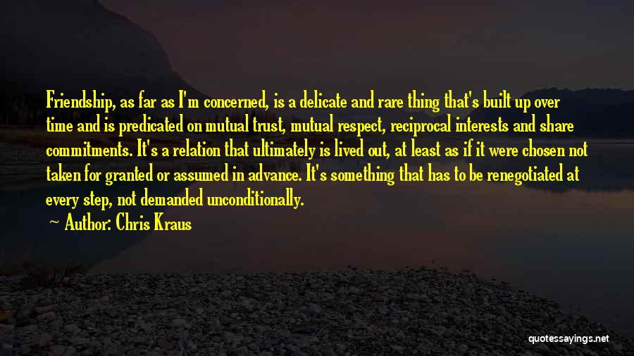 Chris Kraus Quotes: Friendship, As Far As I'm Concerned, Is A Delicate And Rare Thing That's Built Up Over Time And Is Predicated