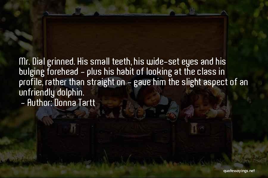 Donna Tartt Quotes: Mr. Dial Grinned. His Small Teeth, His Wide-set Eyes And His Bulging Forehead - Plus His Habit Of Looking At