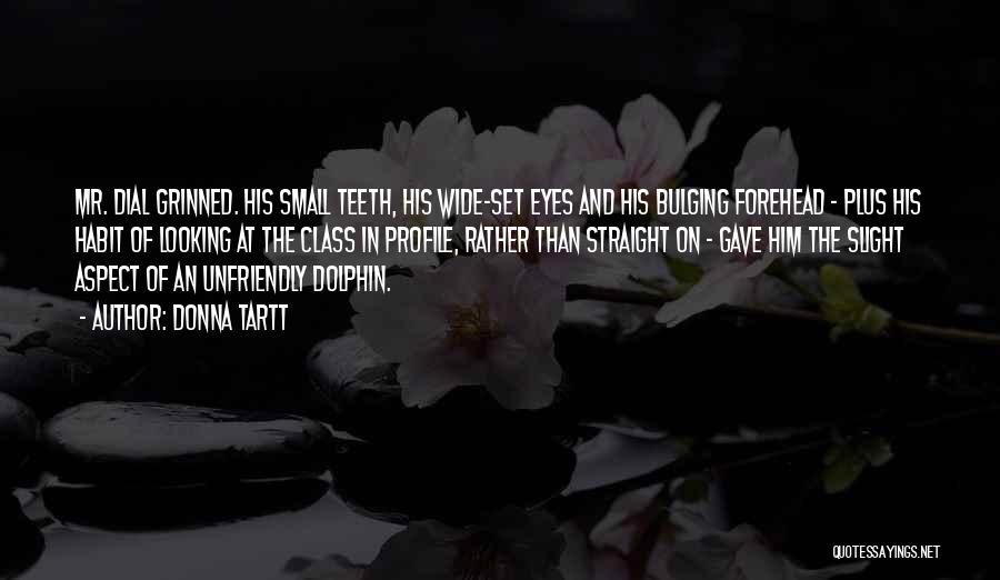 Donna Tartt Quotes: Mr. Dial Grinned. His Small Teeth, His Wide-set Eyes And His Bulging Forehead - Plus His Habit Of Looking At