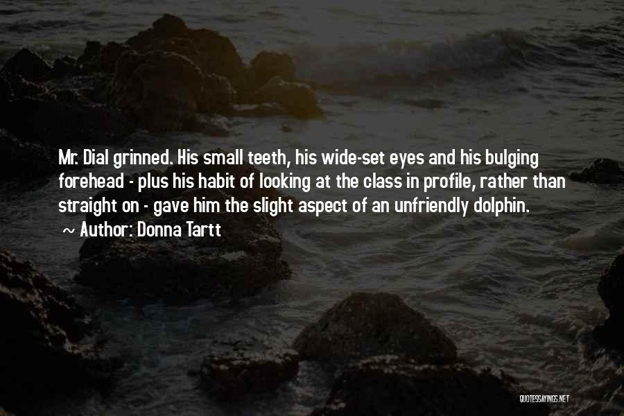 Donna Tartt Quotes: Mr. Dial Grinned. His Small Teeth, His Wide-set Eyes And His Bulging Forehead - Plus His Habit Of Looking At