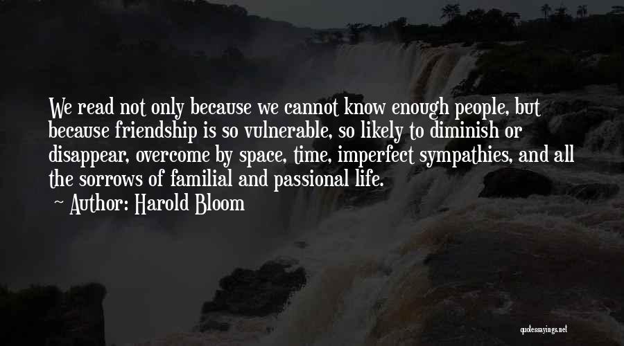 Harold Bloom Quotes: We Read Not Only Because We Cannot Know Enough People, But Because Friendship Is So Vulnerable, So Likely To Diminish