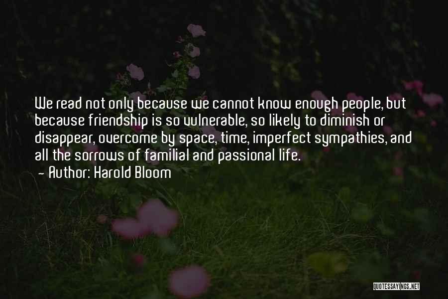 Harold Bloom Quotes: We Read Not Only Because We Cannot Know Enough People, But Because Friendship Is So Vulnerable, So Likely To Diminish