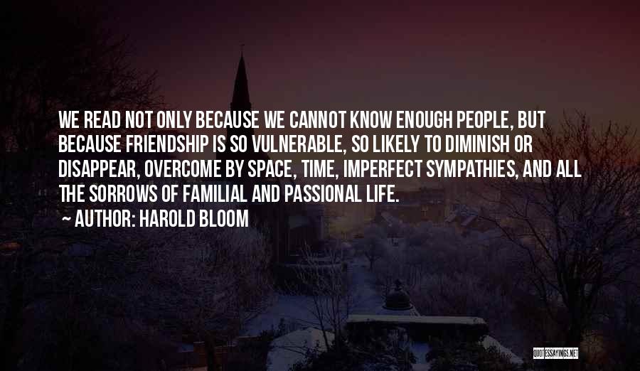 Harold Bloom Quotes: We Read Not Only Because We Cannot Know Enough People, But Because Friendship Is So Vulnerable, So Likely To Diminish