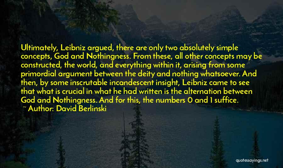 David Berlinski Quotes: Ultimately, Leibniz Argued, There Are Only Two Absolutely Simple Concepts, God And Nothingness. From These, All Other Concepts May Be