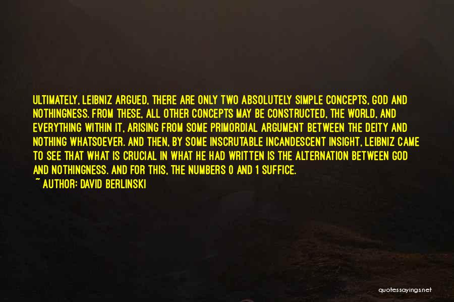 David Berlinski Quotes: Ultimately, Leibniz Argued, There Are Only Two Absolutely Simple Concepts, God And Nothingness. From These, All Other Concepts May Be