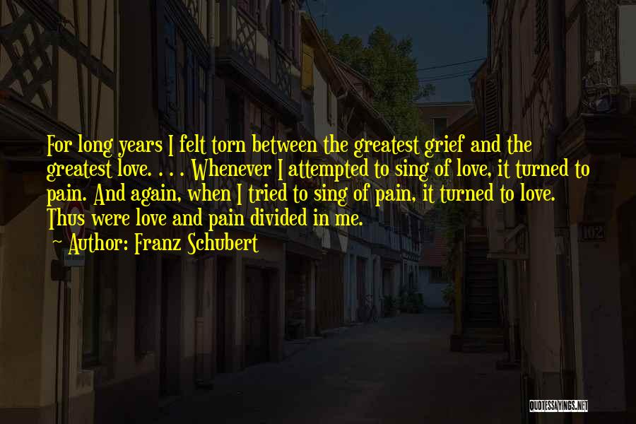 Franz Schubert Quotes: For Long Years I Felt Torn Between The Greatest Grief And The Greatest Love. . . . Whenever I Attempted