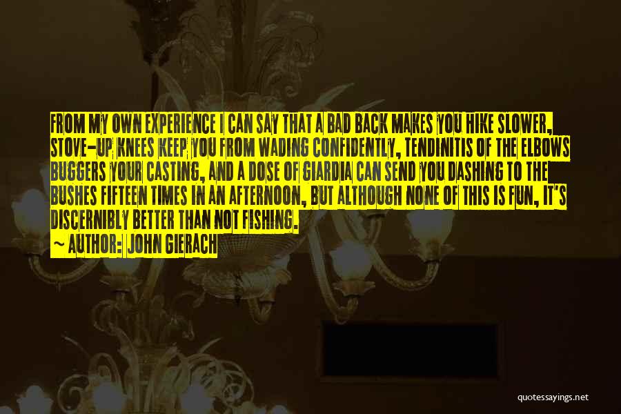 John Gierach Quotes: From My Own Experience I Can Say That A Bad Back Makes You Hike Slower, Stove-up Knees Keep You From