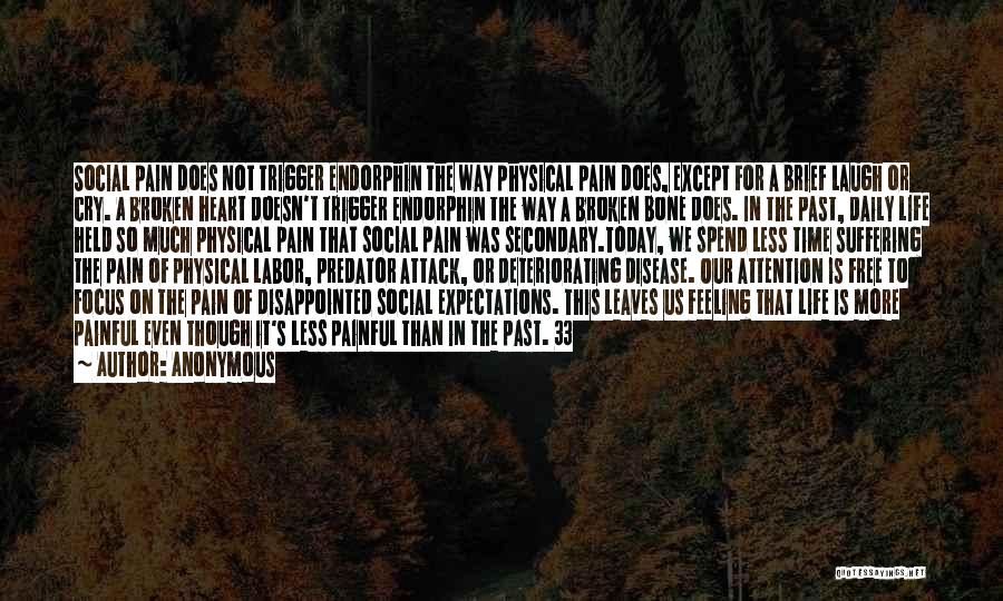 Anonymous Quotes: Social Pain Does Not Trigger Endorphin The Way Physical Pain Does, Except For A Brief Laugh Or Cry. A Broken