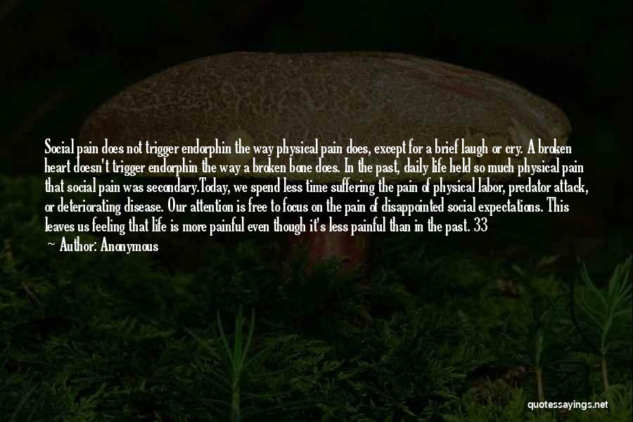 Anonymous Quotes: Social Pain Does Not Trigger Endorphin The Way Physical Pain Does, Except For A Brief Laugh Or Cry. A Broken