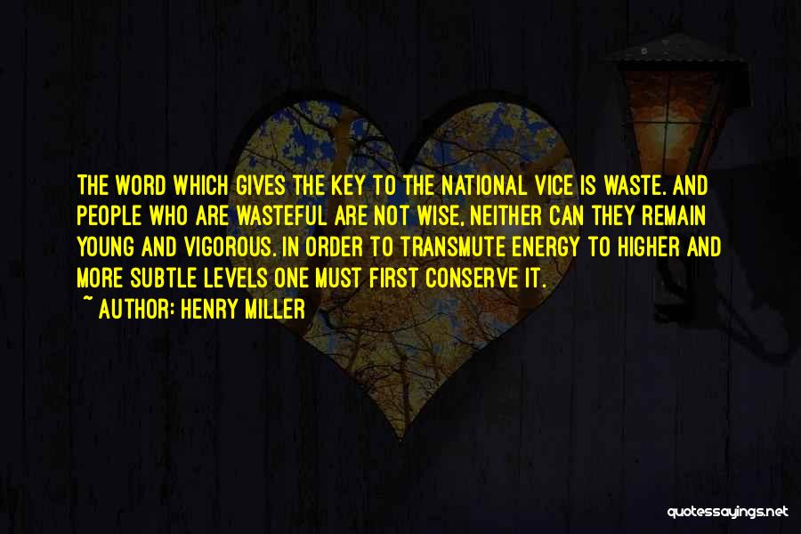 Henry Miller Quotes: The Word Which Gives The Key To The National Vice Is Waste. And People Who Are Wasteful Are Not Wise,