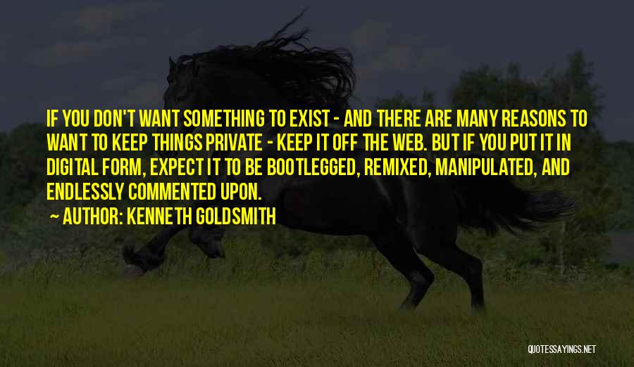 Kenneth Goldsmith Quotes: If You Don't Want Something To Exist - And There Are Many Reasons To Want To Keep Things Private -