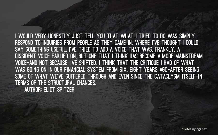 Eliot Spitzer Quotes: I Would Very Honestly Just Tell You That What I Tried To Do Was Simply Respond To Inquiries From People
