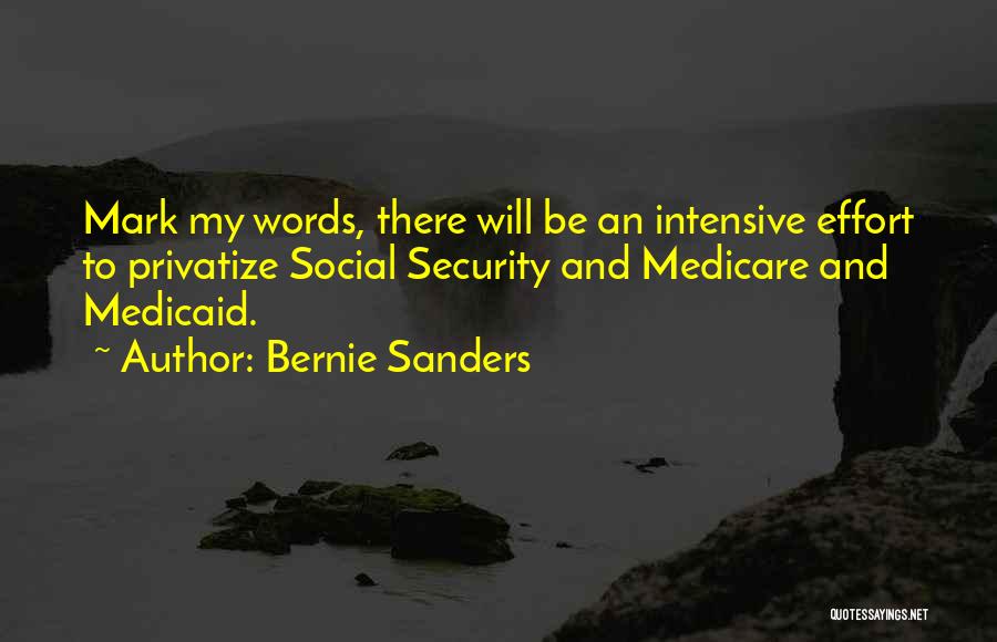 Bernie Sanders Quotes: Mark My Words, There Will Be An Intensive Effort To Privatize Social Security And Medicare And Medicaid.