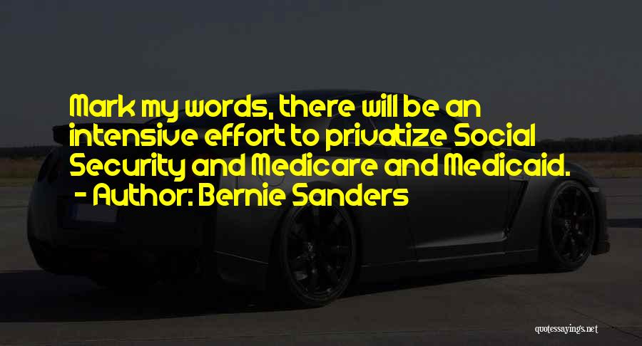 Bernie Sanders Quotes: Mark My Words, There Will Be An Intensive Effort To Privatize Social Security And Medicare And Medicaid.