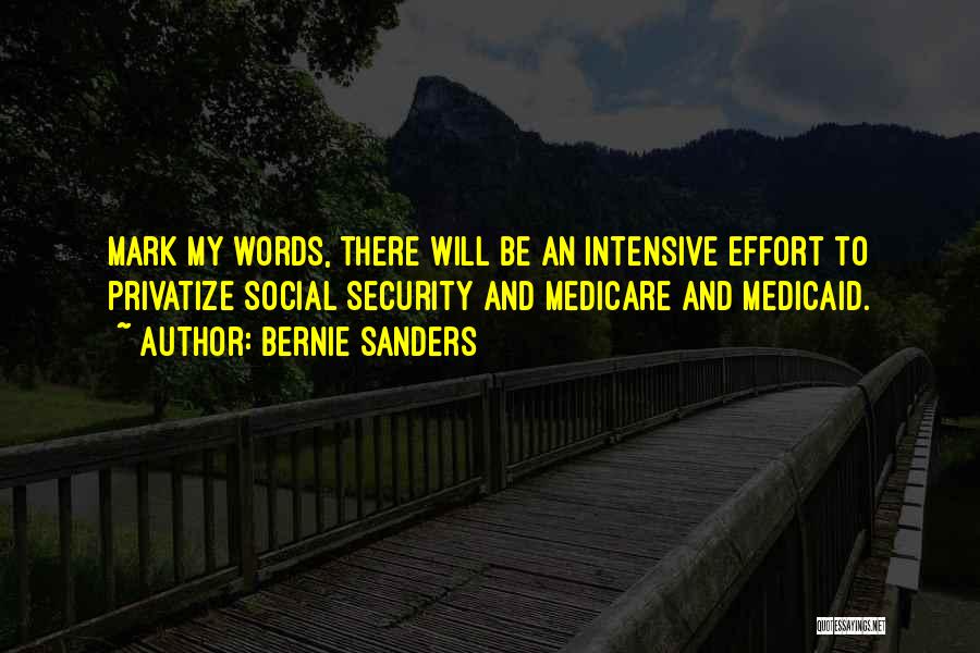 Bernie Sanders Quotes: Mark My Words, There Will Be An Intensive Effort To Privatize Social Security And Medicare And Medicaid.