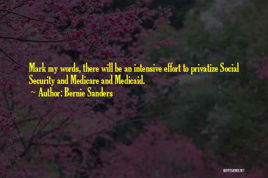 Bernie Sanders Quotes: Mark My Words, There Will Be An Intensive Effort To Privatize Social Security And Medicare And Medicaid.
