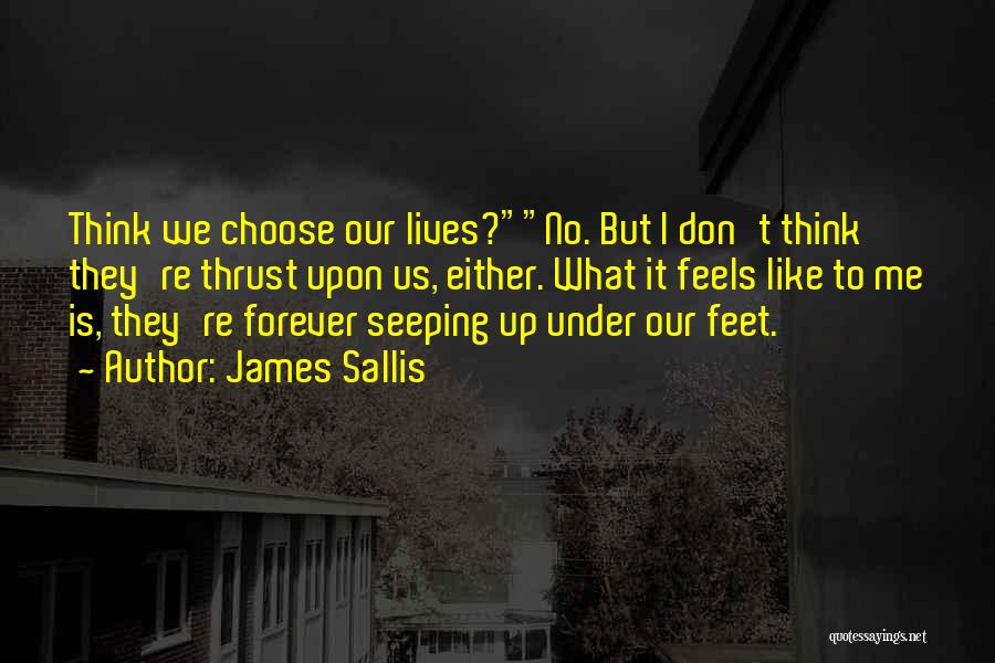 James Sallis Quotes: Think We Choose Our Lives?no. But I Don't Think They're Thrust Upon Us, Either. What It Feels Like To Me