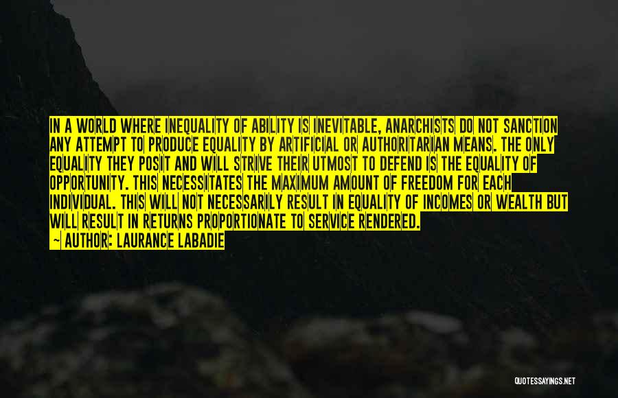 Laurance Labadie Quotes: In A World Where Inequality Of Ability Is Inevitable, Anarchists Do Not Sanction Any Attempt To Produce Equality By Artificial